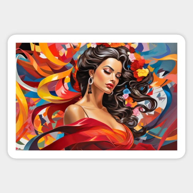 Beauty Woman Retro Abstract Colorful Painting Sticker by Cubebox